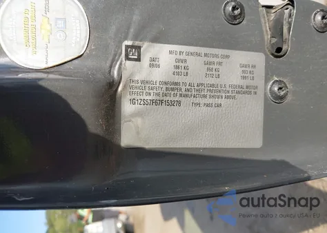 2007 Chevrolet Malibu Ls z USA, uszkodzony, nr VIN 1G1ZS57F67F153278